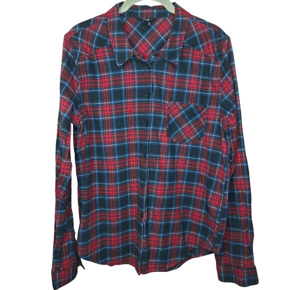 PAIGE red black plaid flannel button down womens size L Grunge dark acedamia - Picture 5 of 5